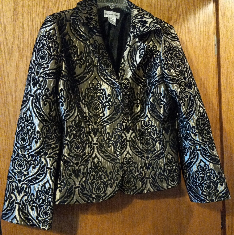 vintage newport news blazer metallic & black 26 long 20 armpit sz 14 snap closur